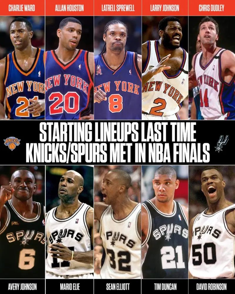 app下载-谁的青春？ESPN晒马刺和尼克斯上次总决赛交手时的双方首发